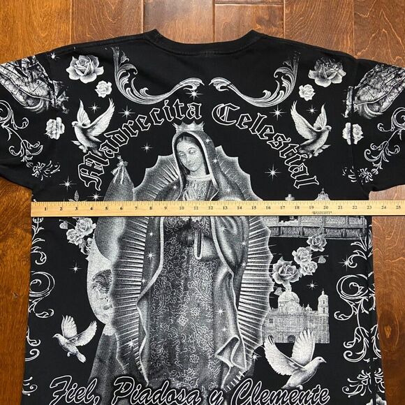 Yazbek Madre Celestial AOP Spanish Pious & Merciful Black Tee Men's Size XL - Picture 7 of 8